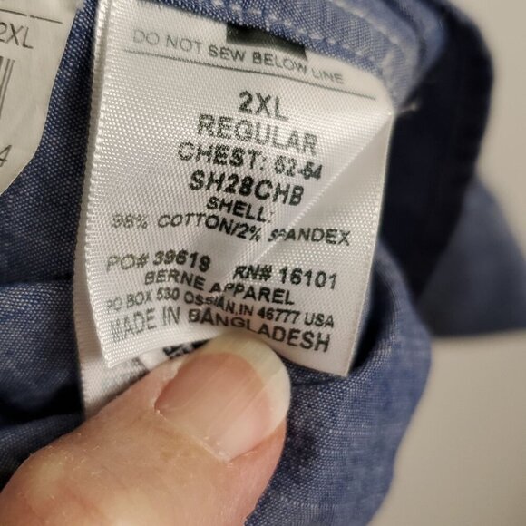 Berne Mens Button Down Workwear Denim Shirt 2XL Chambray Blue Casual Workwear - Picture 3 of 12